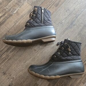 Sperry Quilted Rubber Duck Boots Black Women's Size 8 Waterproof
